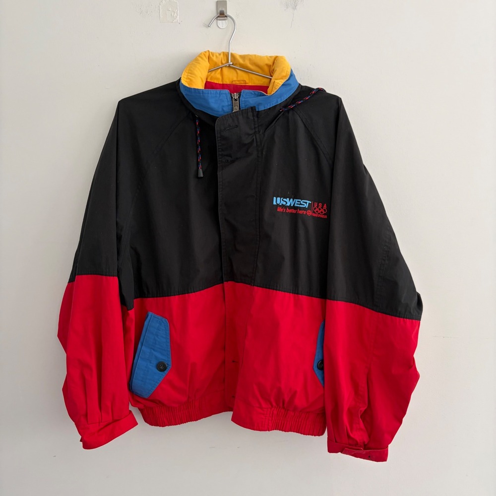 Swingster US West USA Olympic Sponsor Jacket Mens Large Colorblock Vintage